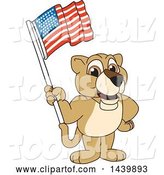 Vector Illustration of a Cartoon Lion Cub School Mascot Waving an American Flag by Mascot Junction
