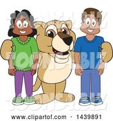 Vector Illustration of a Cartoon Lion Cub School Mascot with Happy Students by Mascot Junction