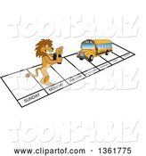 Vector Illustration of a Cartoon Lion Mascot and Bus over Week Days, Symbolizing Being Proactive by Mascot Junction