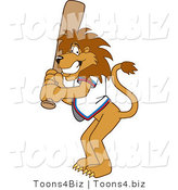 Vector Illustration of a Cartoon Lion Mascot Batting by Mascot Junction