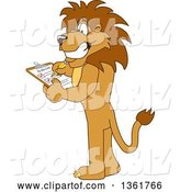 Vector Illustration of a Cartoon Lion Mascot Completing a to Do List, Symbolizing Being Dependable by Mascot Junction
