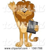 Vector Illustration of a Cartoon Lion Mascot Confessing to Breaking a Tablet Computer, Symbolizing Integrity by Mascot Junction