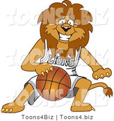 Vector Illustration of a Cartoon Lion Mascot Dribbling a Basketball by Mascot Junction