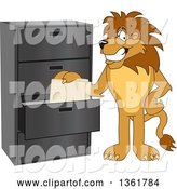 Vector Illustration of a Cartoon Lion Mascot Filing Folders, Symbolizing Organization by Mascot Junction