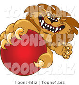 Vector Illustration of a Cartoon Lion Mascot Grabbing a Red Ball by Mascot Junction