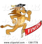 Vector Illustration of a Cartoon Lion Mascot Graduate Running to a Finish Line, Symbolizing Determination by Mascot Junction