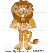 Vector Illustration of a Cartoon Lion Mascot Holding a Heart, Symbolizing Compassion by Mascot Junction
