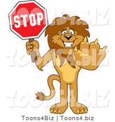 Vector Illustration of a Cartoon Lion Mascot Holding a Stop Sign by Mascot Junction