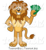 Vector Illustration of a Cartoon Lion Mascot Holding Cash by Mascot Junction