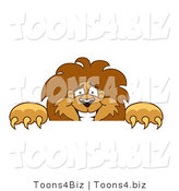 Vector Illustration of a Cartoon Lion Mascot Looking over a Surface by Mascot Junction