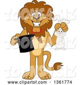Vector Illustration of a Cartoon Lion Mascot Magician Holding a Rabbit and Hat, Symbolizing Being Resourceful by Toons4Biz