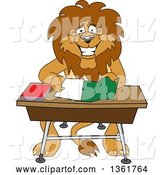 Vector Illustration of a Cartoon Lion Mascot Organizing and Doing Homework, Symbolizing Organization by Mascot Junction