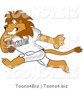 Vector Illustration of a Cartoon Lion Mascot Playing Football by Mascot Junction