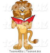 Vector Illustration of a Cartoon Lion Mascot Reading by Mascot Junction