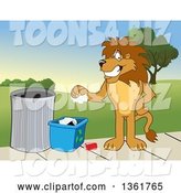 Vector Illustration of a Cartoon Lion Mascot Recycling, Symbolizing Integrity by Mascot Junction