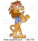 Vector Illustration of a Cartoon Lion Mascot Riveter Wearing a Bandana and Flexing Muscles, Symbolizing Determination by Mascot Junction