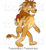 Vector Illustration of a Cartoon Lion Mascot Walking to School by Mascot Junction