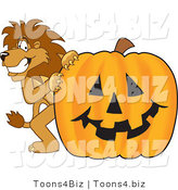 Vector Illustration of a Cartoon Lion Mascot with a Pumpkin by Mascot Junction