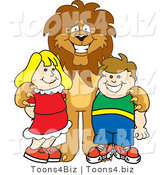 Vector Illustration of a Cartoon Lion Mascot with Students by Mascot Junction