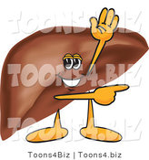 Vector Illustration of a Cartoon Liver Mascot Waving and Pointing by Mascot Junction