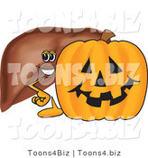 Vector Illustration of a Cartoon Liver Mascot with a Halloween Pumpkin by Toons4Biz