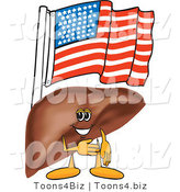 Vector Illustration of a Cartoon Liver Mascot with an American Flag by Mascot Junction