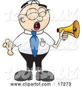 Vector Illustration of a Cartoon Loud White Businessman Nerd Mascot Screaming into a Megaphone by Toons4Biz