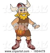 Vector Illustration of a Cartoon Male Viking School Mascot Dribbing a Basketball by Mascot Junction