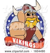 Vector Illustration of a Cartoon Male Viking School Mascot Giving a Thumb up on a Badge by Mascot Junction