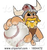 Vector Illustration of a Cartoon Male Viking School Mascot Grabbing a Baseball by Mascot Junction