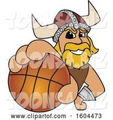 Vector Illustration of a Cartoon Male Viking School Mascot Grabbing a Basketball by Mascot Junction