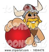 Vector Illustration of a Cartoon Male Viking School Mascot Grabbing a Cricket Ball by Mascot Junction