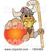 Vector Illustration of a Cartoon Male Viking School Mascot Holding a Hockey Ball and Stick by Mascot Junction