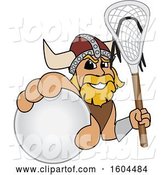 Vector Illustration of a Cartoon Male Viking School Mascot Holding a Lacrosse Ball and Stick by Mascot Junction