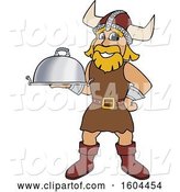 Vector Illustration of a Cartoon Male Viking School Mascot Holding a Platter by Toons4Biz