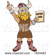 Vector Illustration of a Cartoon Male Viking School Mascot Holding a Report Card by Mascot Junction