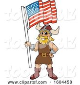Vector Illustration of a Cartoon Male Viking School Mascot Holding an American Flag by Toons4Biz