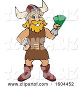 Vector Illustration of a Cartoon Male Viking School Mascot Holding Cash Money by Mascot Junction