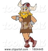Vector Illustration of a Cartoon Male Viking School Mascot Leaning by Mascot Junction