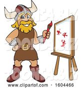 Vector Illustration of a Cartoon Male Viking School Mascot Painting a Canvas by Mascot Junction