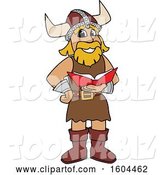 Vector Illustration of a Cartoon Male Viking School Mascot Reading a Book by Mascot Junction