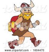 Vector Illustration of a Cartoon Male Viking School Mascot Running with a Backpack by Mascot Junction