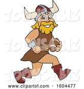 Vector Illustration of a Cartoon Male Viking School Mascot Running with a Football by Mascot Junction