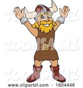 Vector Illustration of a Cartoon Male Viking School Mascot Welcoming by Mascot Junction
