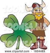 Vector Illustration of a Cartoon Male Viking School Mascot with a St Patricks Day Clover by Mascot Junction