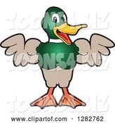 Vector Illustration of a Cartoon Mallard Duck School Mascot Flexing His Muscles by Mascot Junction