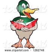 Vector Illustration of a Cartoon Mallard Duck School Mascot Reading a Book by Mascot Junction