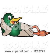 Vector Illustration of a Cartoon Mallard Duck School Mascot Resting on His Side by Mascot Junction
