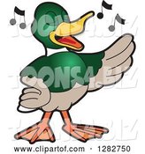 Vector Illustration of a Cartoon Mallard Duck School Mascot Singing in Chorus by Mascot Junction