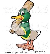 Vector Illustration of a Cartoon Mallard Duck School Sports Mascot Baseball Player Batting by Toons4Biz